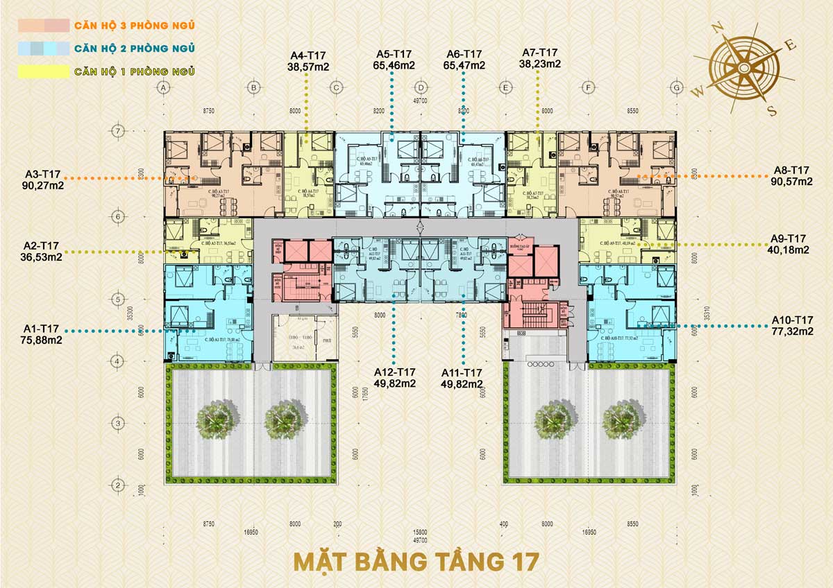 Mặt bằng tầng 17 Green Melody Mặt bằng tầng 17 Green Melody