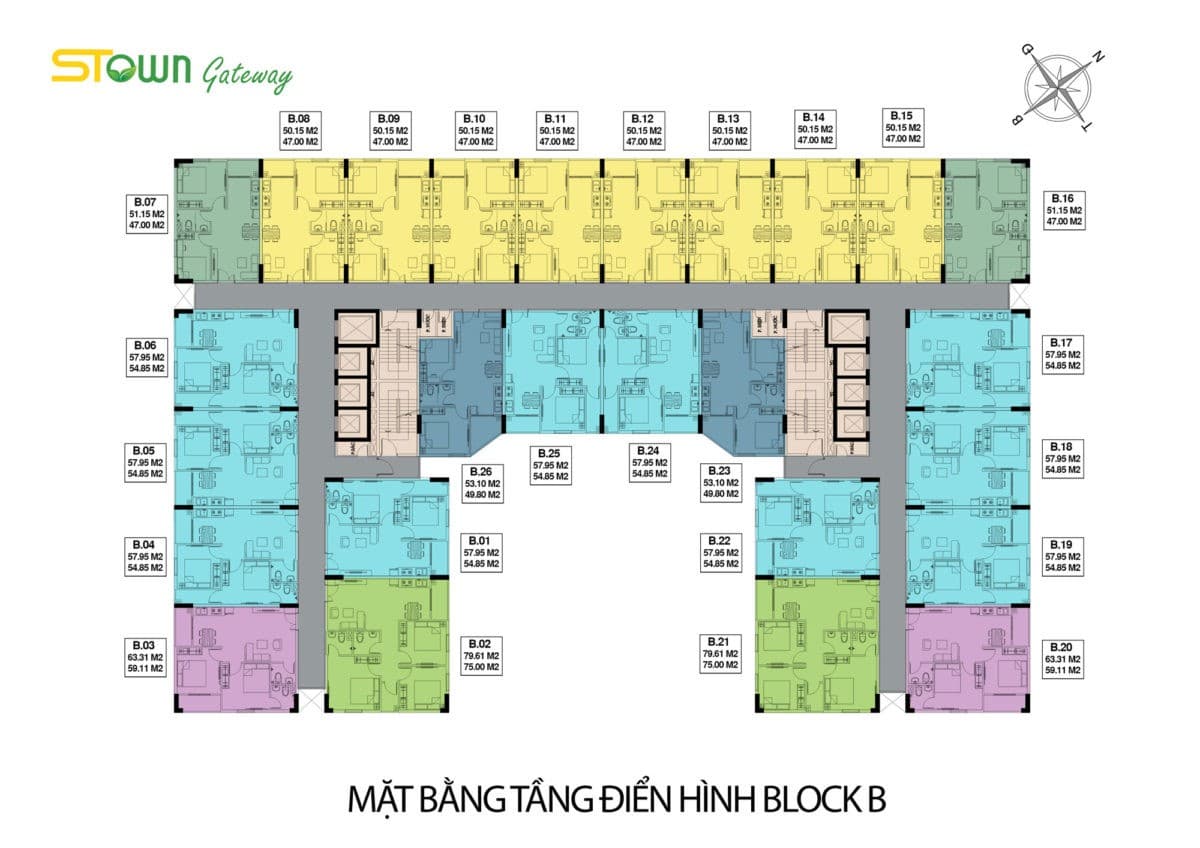 Mặt bằng tầng Block B Dự án Căn hộ Chung cư Stown GateWay Mặt bằng tầng Block B Dự án Căn hộ Chung cư Stown GateWay