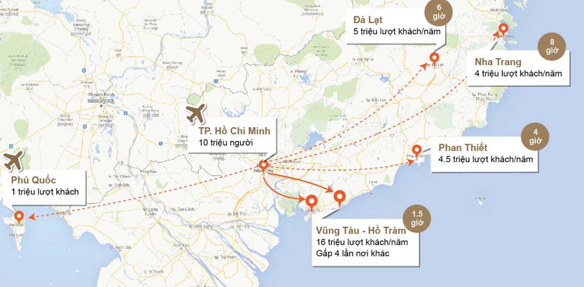 Vị trí chiến lược Coastar Estates Hồ Tràm cách TP.HCM 90 phút Vị trí chiến lược Coastar Estates Hồ Tràm cách TP.HCM 90 phút
