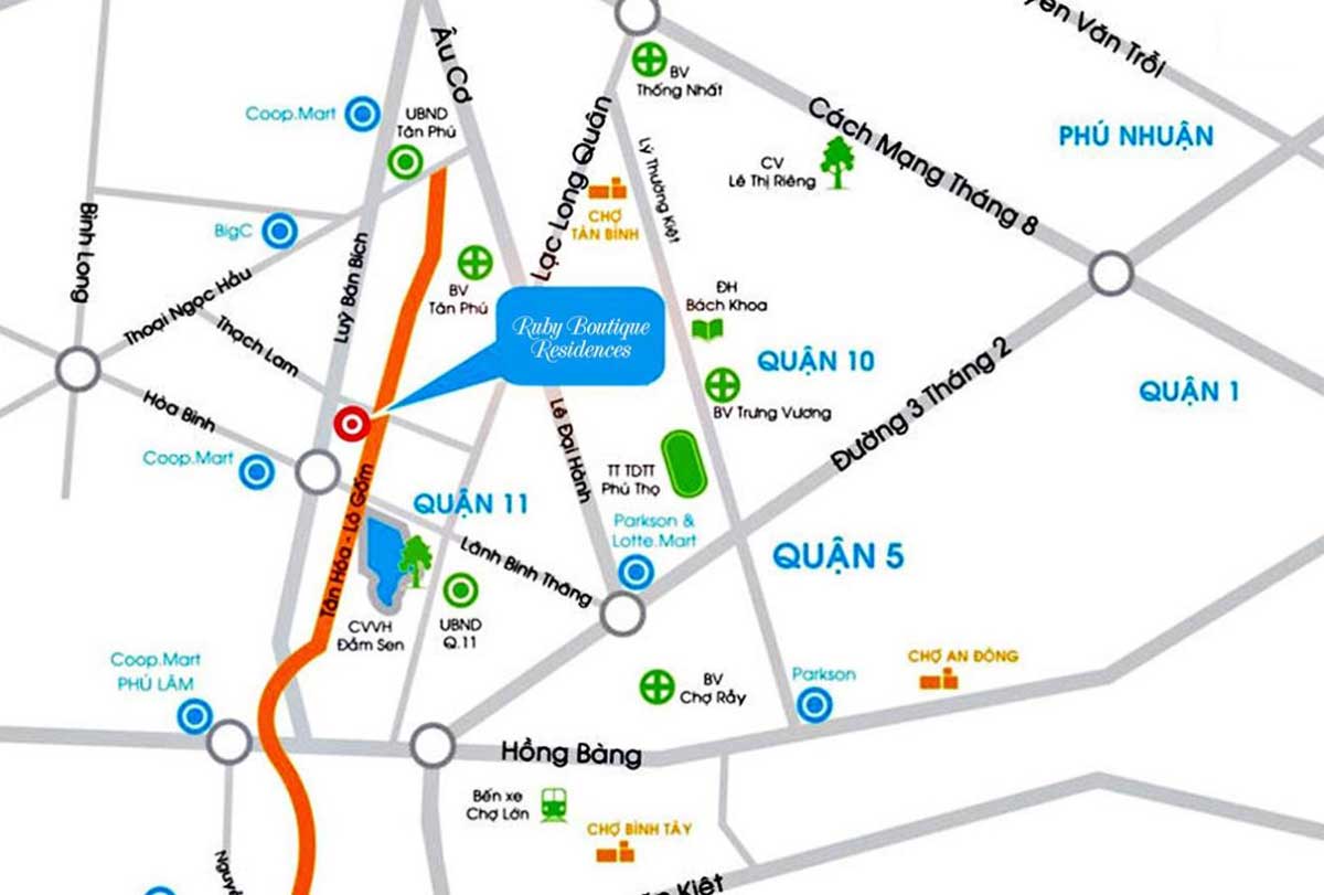 Vị trí dự án Ruby Boutique Residence Tân Phú Vị trí dự án Ruby Boutique Residence Tân Phú